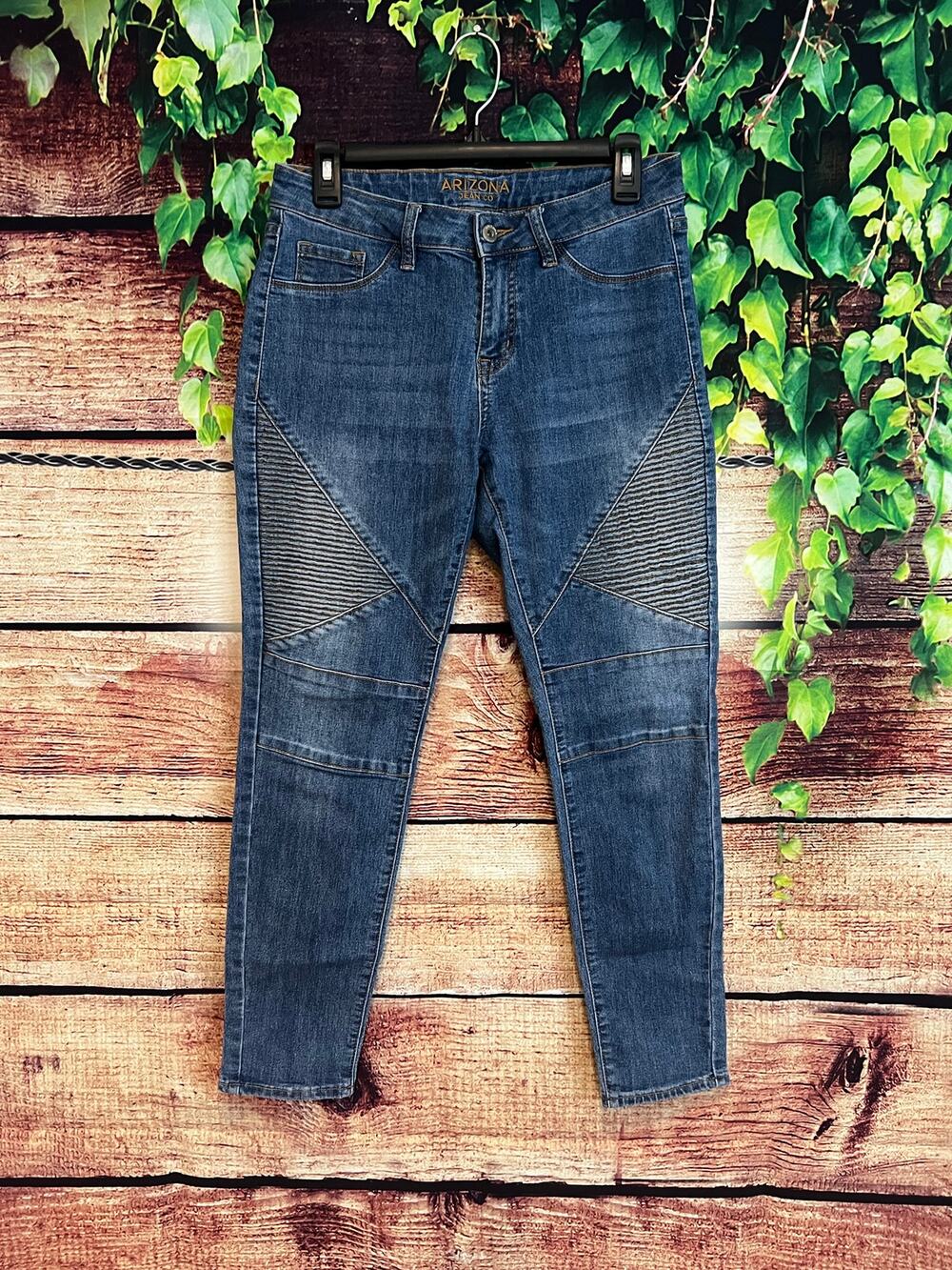 Arizona Jean Co Blue Denim Moto Biker Jeans 25" Inseam Women's 8 Kids Size 9 EUC